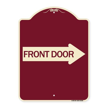 Signmission Front Door With Right Arrow Heavy-Gauge Aluminum Architectural Sign, 24" x 18", BU-1824-24389 A-DES-BU-1824-24389